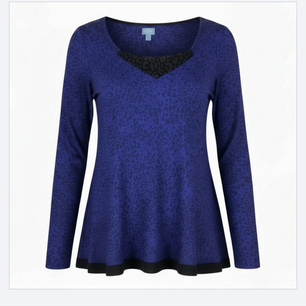 Simply Vera Wang Large Velvet Burnout Blue Top Animal Print Witchy Dark Fairy